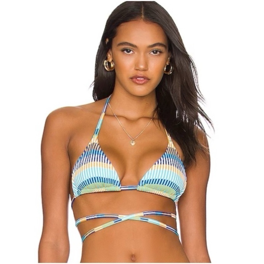 SOLID & STRIPED RAINE TECHNICOLOR MOSAIC EXTRA SMALL HALTER TRIANGLE BIKINI TOP
